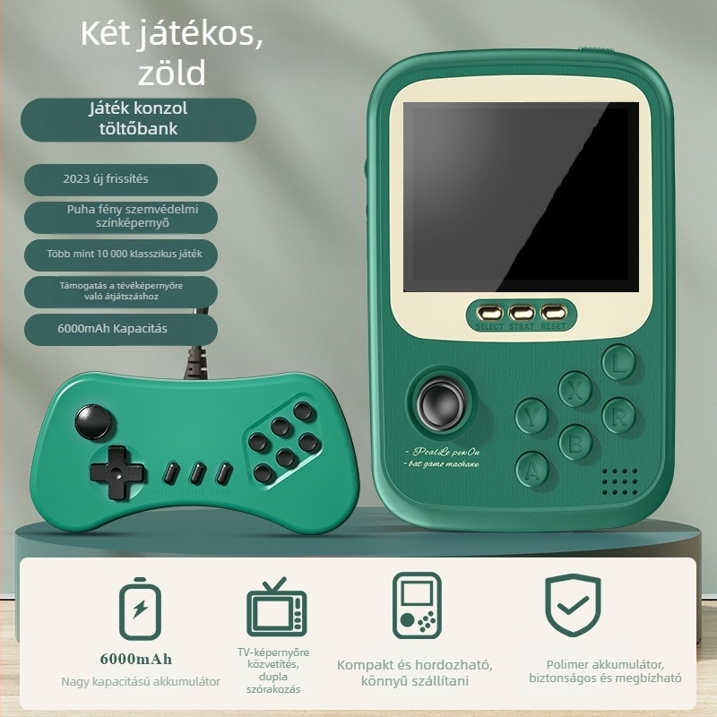 Zsebben tartható játékkonzol power bankkal, kettős joystick arcade, 2 játékos, modell Q19, TYPE-C, vezeték nélküli, PC-kompatibilis