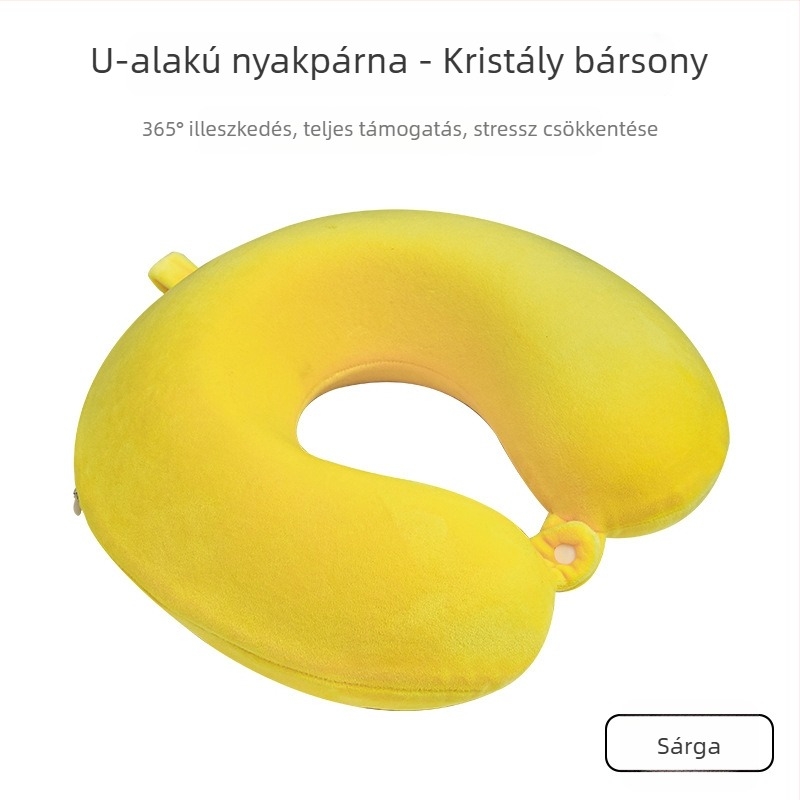 Egyszínű kristály bársony memóriahabos U-alakú párna kerek fejű, levehető és mosógépben mosható huzattal, utazási párna repülőgépekhez