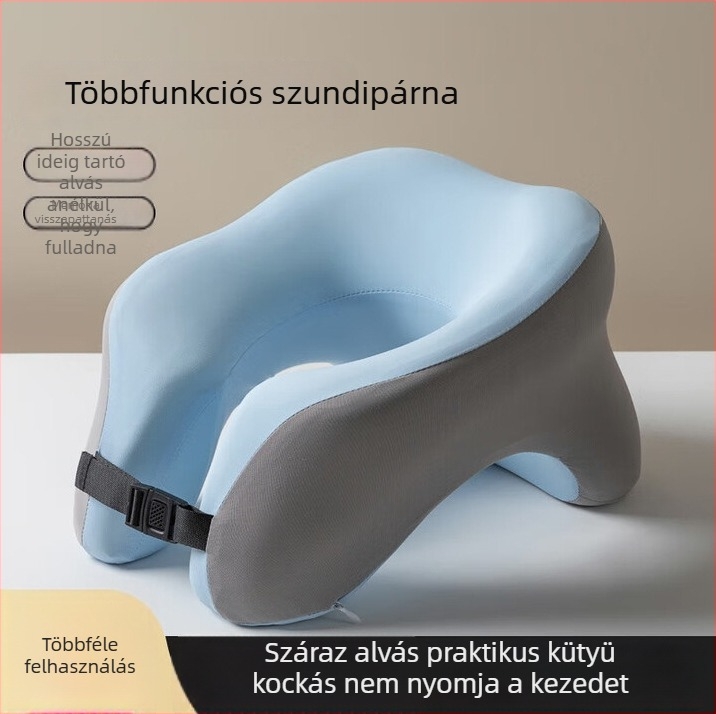 Memóriahabos U-alakú nyakpárna pihenésre és alváshoz — többfunkciós fekvő párna