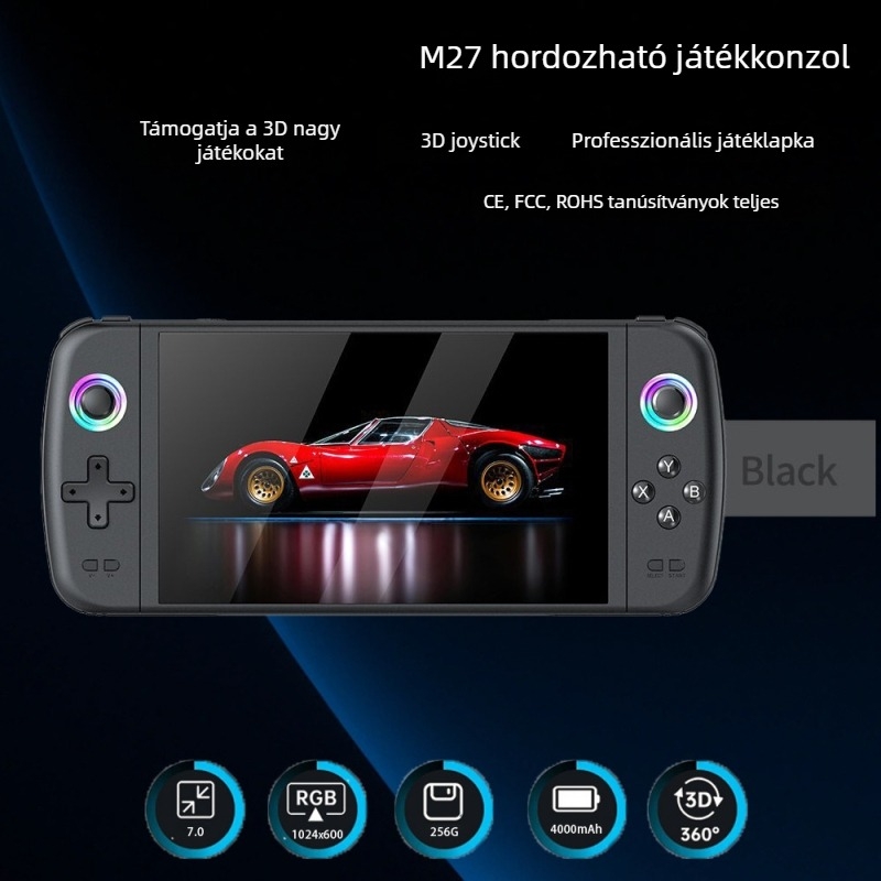 M27 kézi játékkonzol — nosztalgikus retro 3D, kétjátékos arcade, 7 hüvelykes HD kijelző