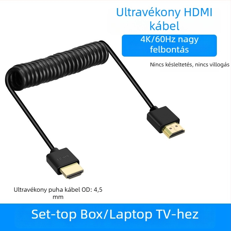 HDMI spirálkábel vékony, 2.0, mikro/mini tükör nélküli kamerákhoz, monitorokhoz, számítógépekhez, televíziókhoz és projektorokhoz, 4K60