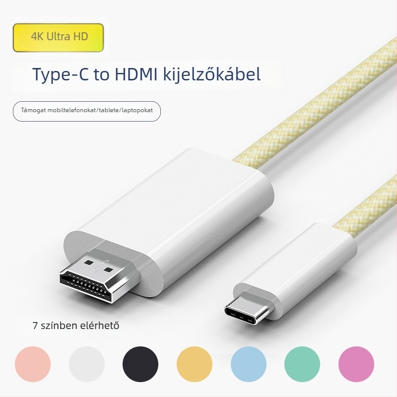 Type-C–HDMI kábel mobiltelefonokra (iPhone 15, Huawei, Samsung) – 1,8 m hosszú, Type-C–HDMI interfész, ónnal bevont réz vezető és nikkel bevonat