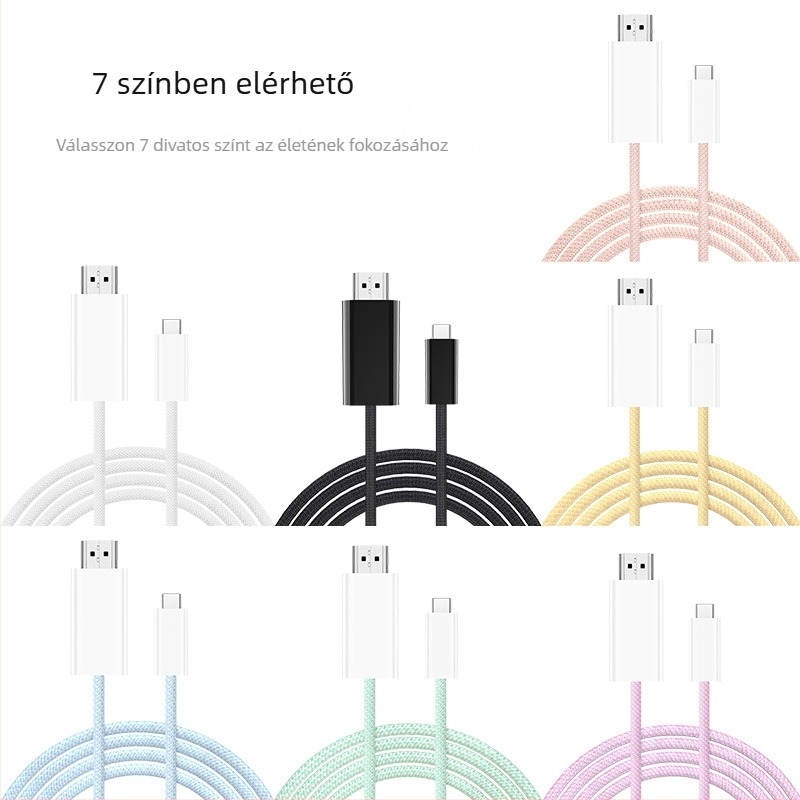 Type-C–HDMI kábel mobiltelefonokra (iPhone 15, Huawei, Samsung) – 1,8 m hosszú, Type-C–HDMI interfész, ónnal bevont réz vezető és nikkel bevonat