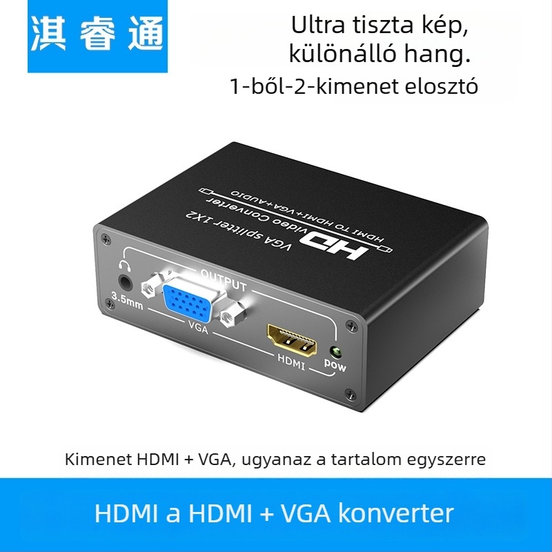 HDMI-VGA hibrid kapcsoló audióval számítógép-monitorok, TV-k és projektorok számára; VGA 25 m-ig, HDMI 15 m-ig