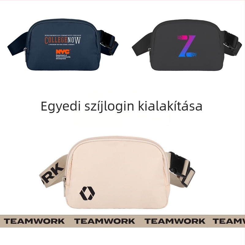 Lulu-stílusú derék táska, városi egyszerű dizájn, nylon anyag, állítható pánt, logónyomás, belső zseb a telefonhoz és személyi igazolványhoz, cipzáros nyitás