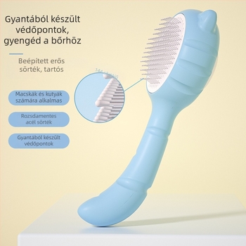 Háziállat fésű bolha- és szőrszedéshez, kutya és macska számára, macskafül alakú fésű, egygombos szőrszedéshez