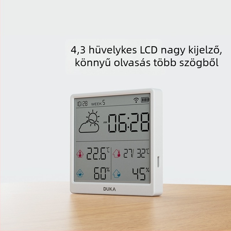 Otthoni hőmérő és páratartalom-mérő Wi‑Fi-vel, falra szerelhető, magas pontosságú digitális kijelző, intelligens ébresztőóra és időjárás-állomás