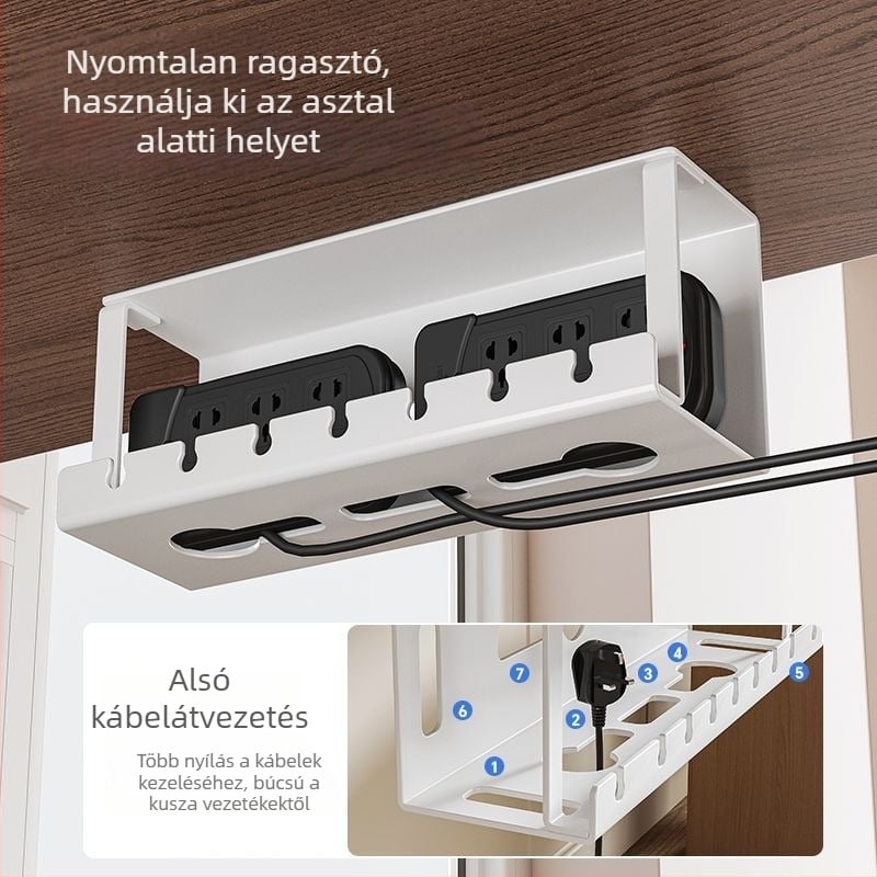 Asztal alatti kábelkezelő állvány, elosztó és kábelrendező, számítógépes asztal alatti kábelrendező, fúrás nélkül