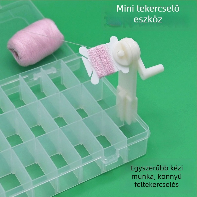 Kézi hajtású bobin tekerő készlet tekerőasztallal és tároló dobozzal keresztszemes fonalakhoz