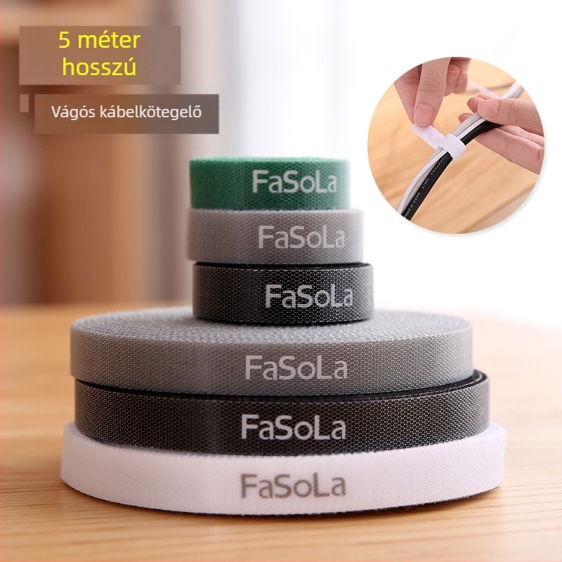 Fa So La kábel rendező Velcro öntapadó pánttal, 5 m hosszú, asztali tároláshoz, japán stílus