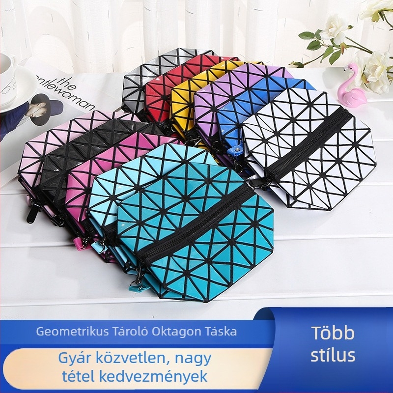 PVC anyagú kozmetikai táska geometriai mintával, belső cipzáras zsebbel, nylon bélés, hordozható clutch