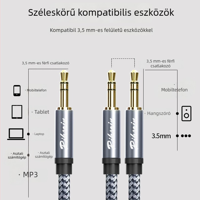 3.5 mm-es audio osztó kábel, 1–2/3 kimenet, aranyozott, oxigéntől mentes réz, általános felhasználásra, CCC