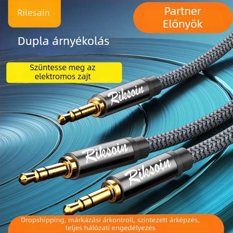 3.5 mm-es audio osztó kábel, 1–2/3 kimenet, aranyozott, oxigéntől mentes réz, általános felhasználásra, CCC