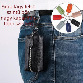 Valódi bőr autókulcs tok - felső réteg marhabőrrel, csíkos mintázat, 1 hajtásos pénztárca, YSHENGY márka
