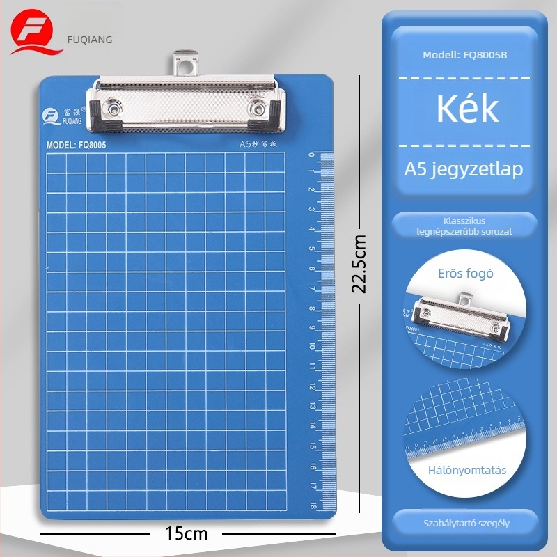 Prosperous műanyag A5 íródeszka egy erős egyedi klippel, tabletaklipe 10 cm és pillangóklip 9,5 cm, A5-ös papírméret