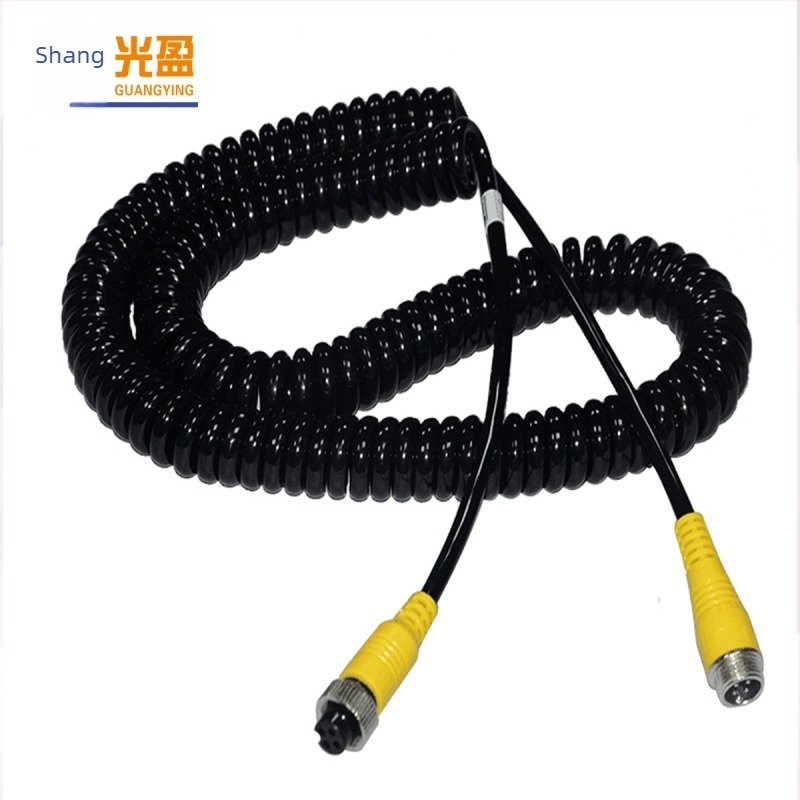 Videó hosszabbító spirálkábel repülőcsatlakozóval teherautó hátsó kamera számára, TPU burkolat, ROHS tanúsítványú audió-vizuális kábel