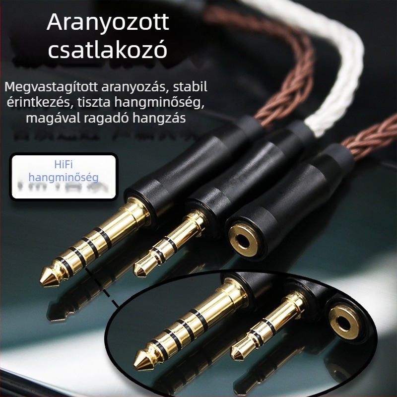 Nyolcszálas egykristályos réz adapterkábel, 2.5 mm balansolt női csatlakozó, 3.5 mm sztereó / 4.4 mm balansolt férfi csatlakozó, audiófil kábel
