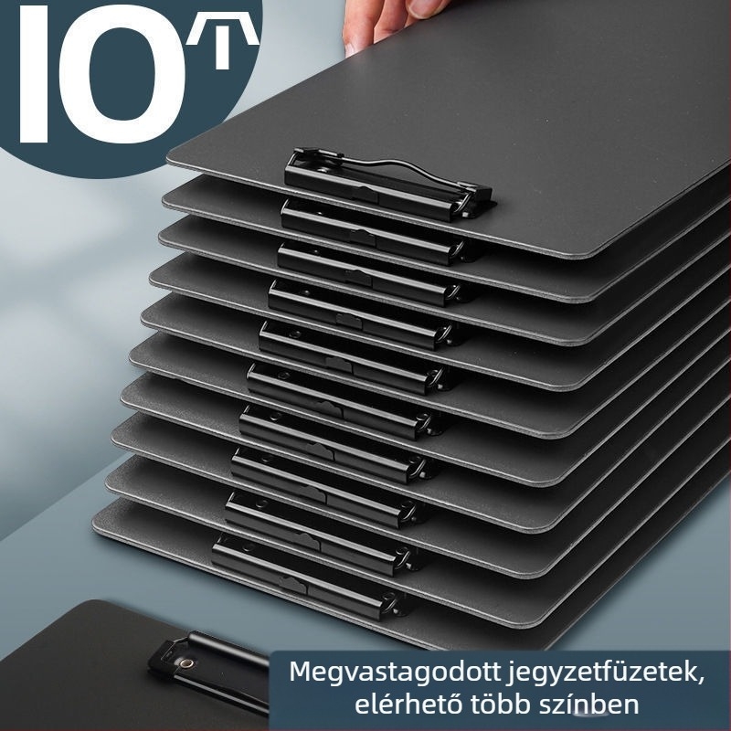 Négy megerősített lemezzel ellátott irattartó, műanyag kapoccsal és karton írófelülettel a dokumentumokhoz és számlákhoz