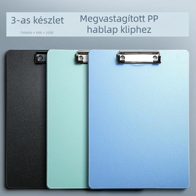 Négy megerősített lemezzel ellátott irattartó, műanyag kapoccsal és karton írófelülettel a dokumentumokhoz és számlákhoz