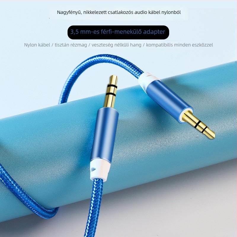 YPX 3,5 mm-es nylon szövésű audiókábel réz-középpel és nikkelcsatlakozókkal