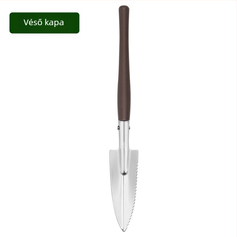 Rozsdamentes acélból készült kerti szerszámok három darabos készlet: mini ásó, mini kerti ültető kanál, mini gereblye virágokhoz