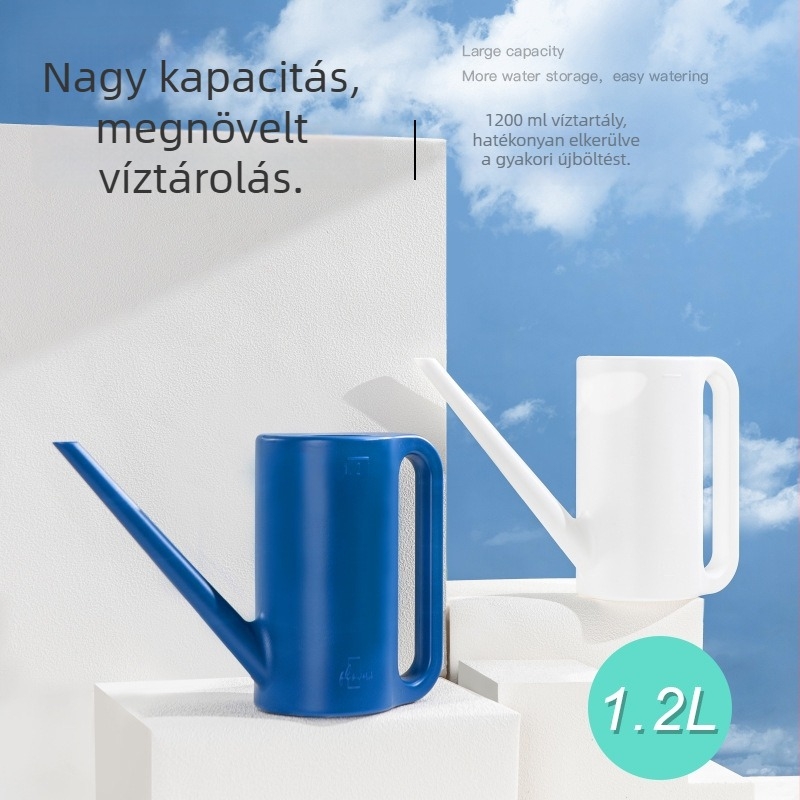 Mai Home Műanyag Öntözőkanna Hosszú kifolyócsővel és rögzített fúvókával, otthoni kertészkedéshez