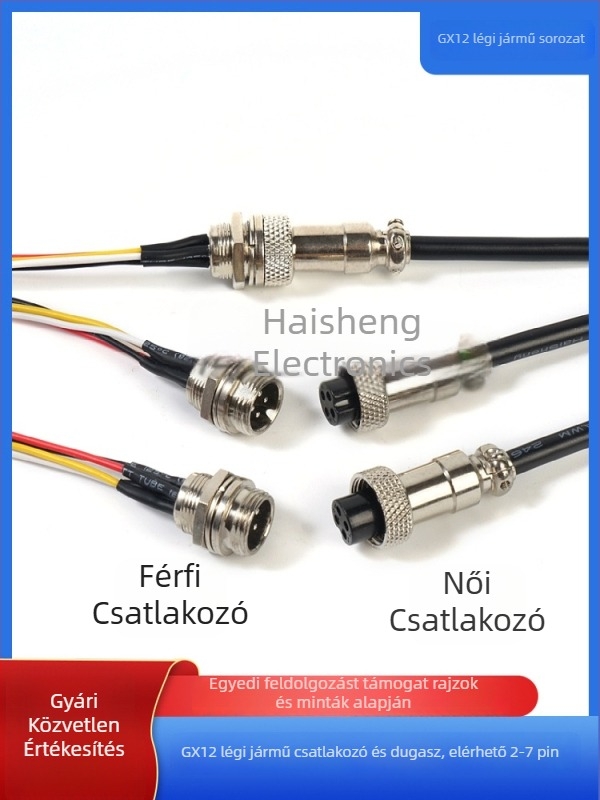 GX12-4P repülőkapcsoló kábel, négyvezetékes GX12 női terminál, réz érintkezők, Haisheng Wire GX16 modell, új energia számára