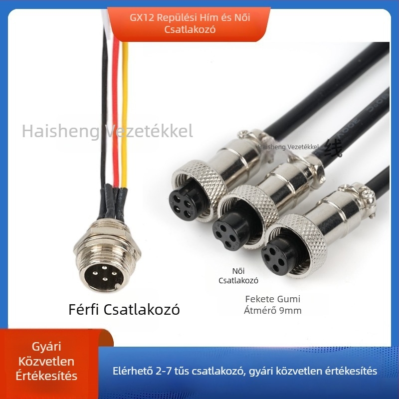 GX12-4P repülőkapcsoló kábel, négyvezetékes GX12 női terminál, réz érintkezők, Haisheng Wire GX16 modell, új energia számára