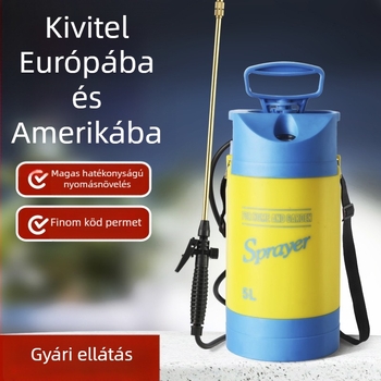 Nyomásmérős öntözőkanna vállsprayerrel, PE/PP anyagból, kertre és fertőtlenítésre