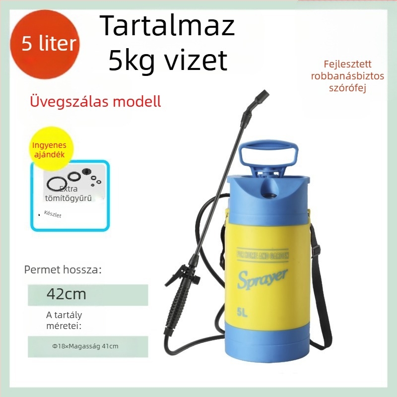 Nyomásmérős öntözőkanna vállsprayerrel, PE/PP anyagból, kertre és fertőtlenítésre