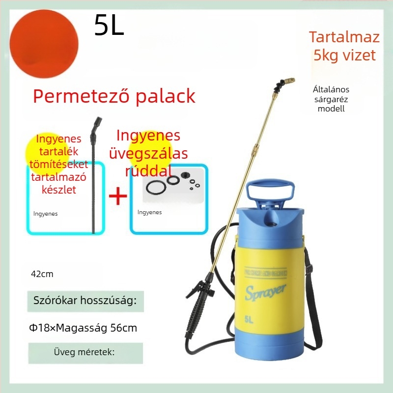 Nyomásmérős öntözőkanna vállsprayerrel, PE/PP anyagból, kertre és fertőtlenítésre