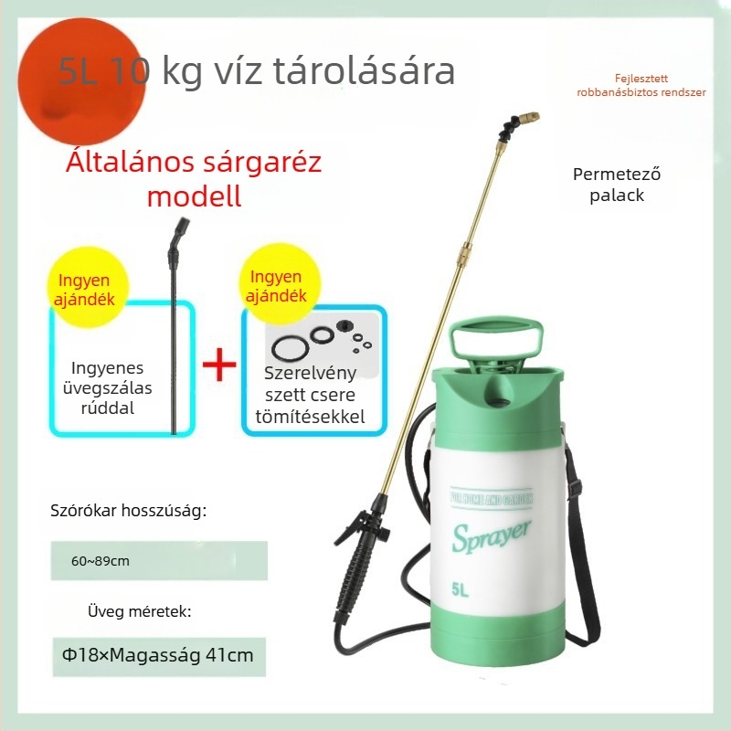 Nyomásmérős öntözőkanna vállsprayerrel, PE/PP anyagból, kertre és fertőtlenítésre