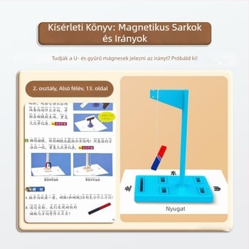 Másodikos természettudományos mágneskészlet: tartalmaz iránytűt és oktatási segédeszközöket, mágneses anyag