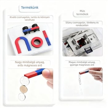 Másodikos természettudományos mágneskészlet: tartalmaz iránytűt és oktatási segédeszközöket, mágneses anyag