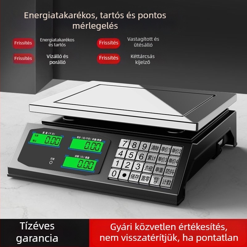 Digitális asztali mérleg zöldséges standokhoz, 30 kg kapacitás, magas pontosság