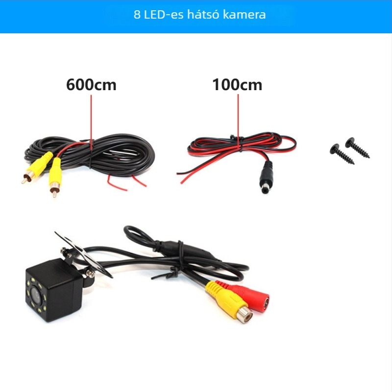 Autó hátsó kamera, 170°-os széles látószög, IP67 vízálló, 12 LED éjszakai látás, CVBS videójel, 800x480 felbontás