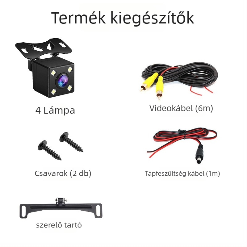 Autó hátsó kamera, 170°-os széles látószög, IP67 vízálló, 12 LED éjszakai látás, CVBS videójel, 800x480 felbontás