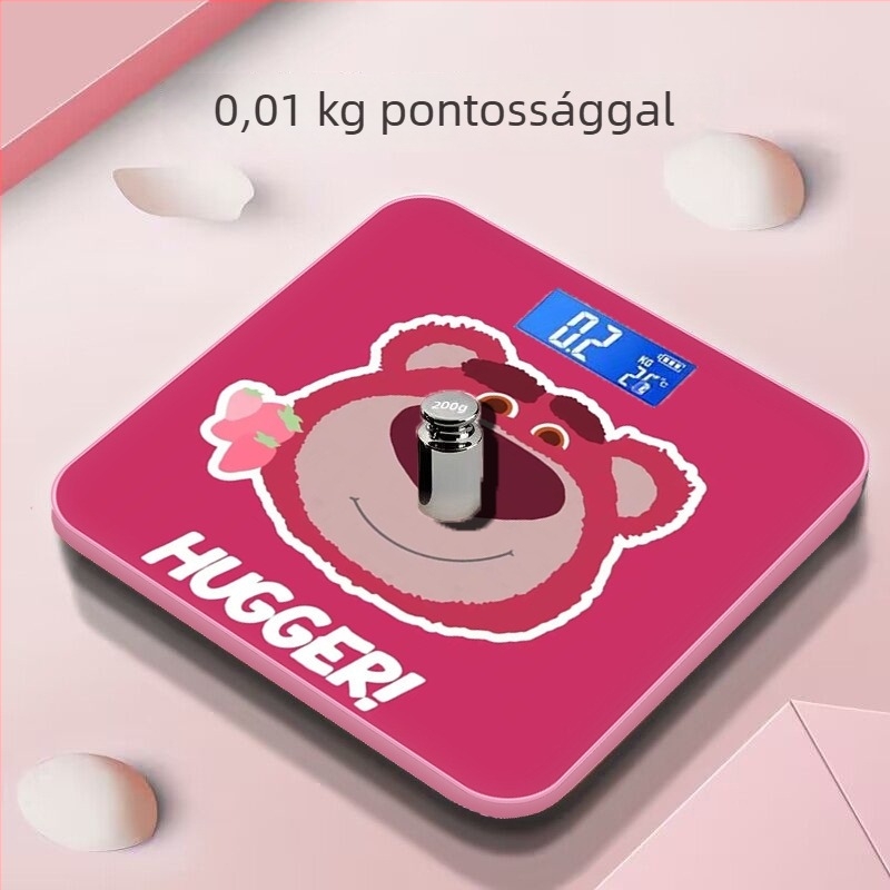 Karikatúra-stílusú okos testtömeg-mérleg, digitális, USB újratölthető vagy elemes, otthoni használatra