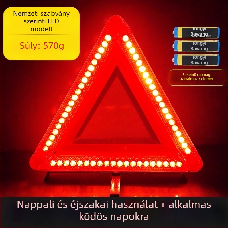 Háromlábú autófigyelmeztető jel, háromszög alakú, reflexiós PVC-ből készült, parkoláshoz