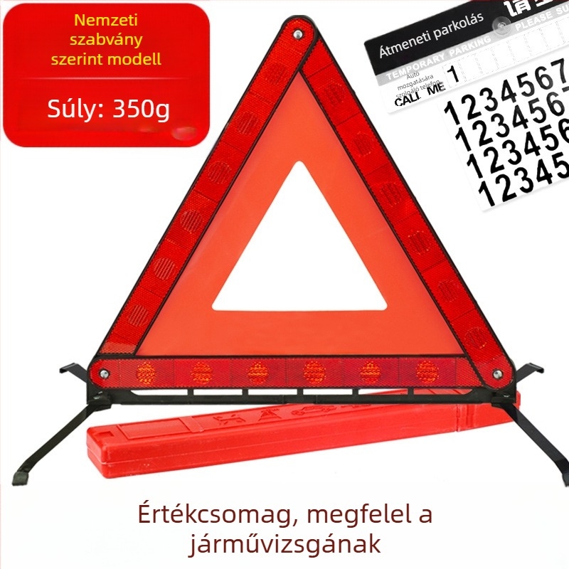 Háromlábú autófigyelmeztető jel, háromszög alakú, reflexiós PVC-ből készült, parkoláshoz