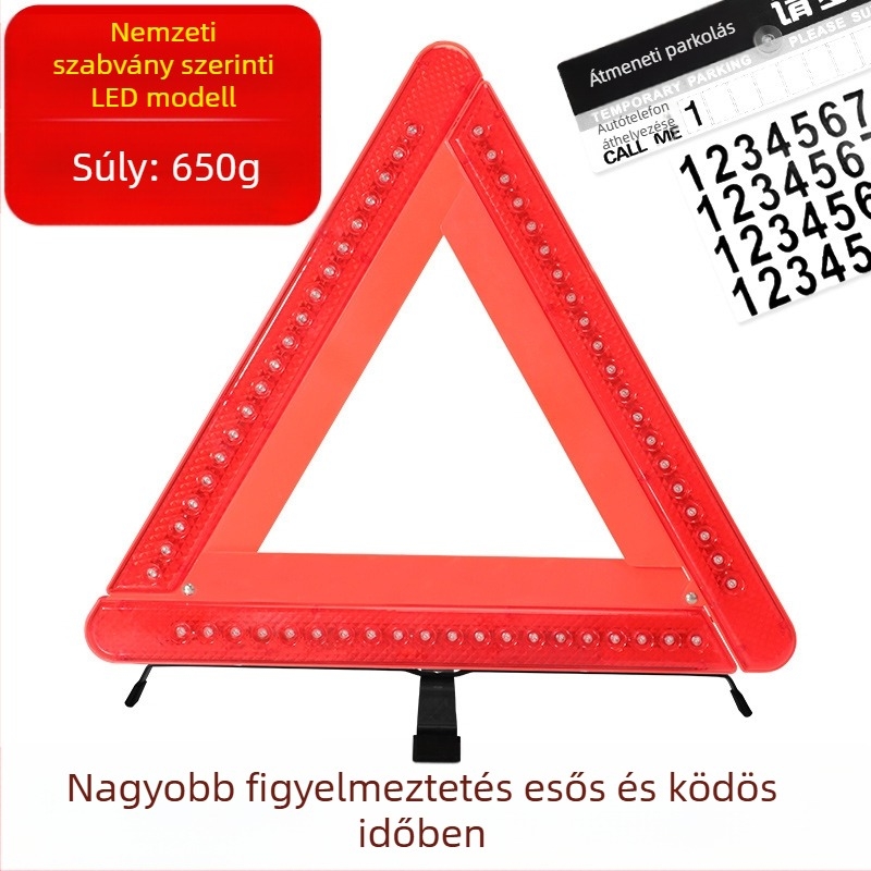 Háromlábú autófigyelmeztető jel, háromszög alakú, reflexiós PVC-ből készült, parkoláshoz