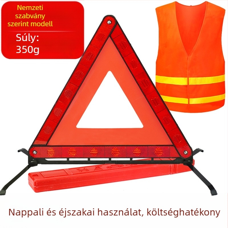 Háromlábú autófigyelmeztető jel, háromszög alakú, reflexiós PVC-ből készült, parkoláshoz