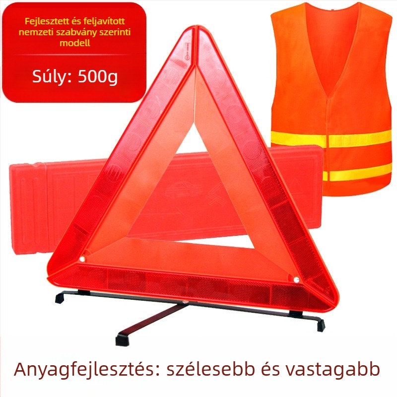 Háromlábú autófigyelmeztető jel, háromszög alakú, reflexiós PVC-ből készült, parkoláshoz