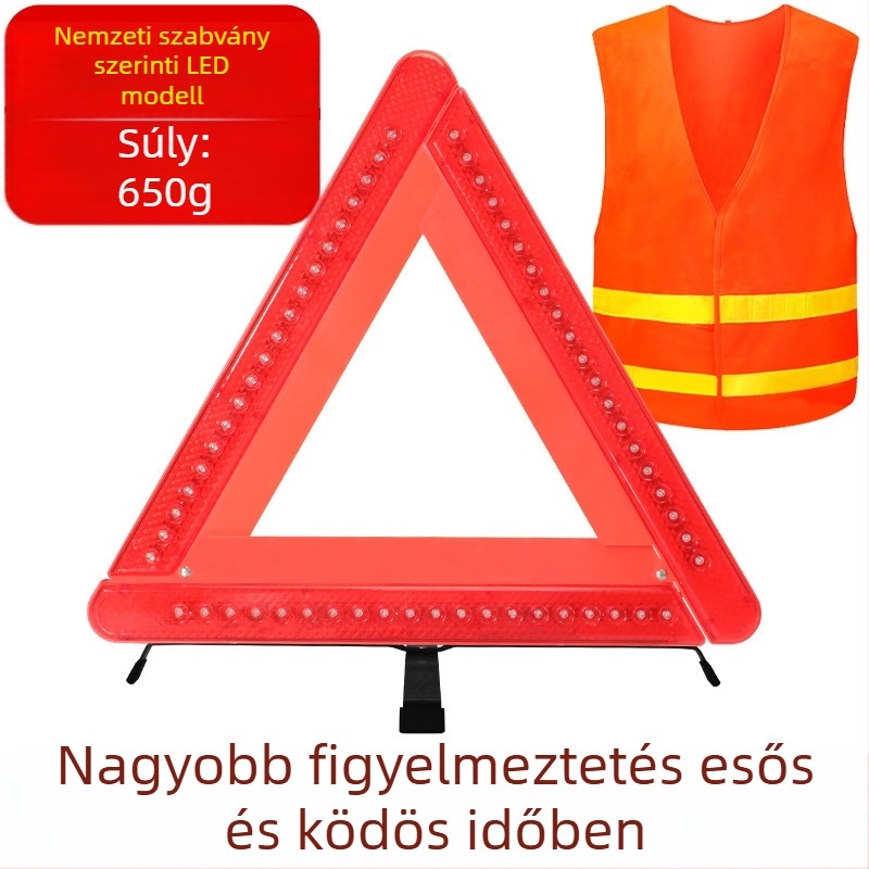 Háromlábú autófigyelmeztető jel, háromszög alakú, reflexiós PVC-ből készült, parkoláshoz