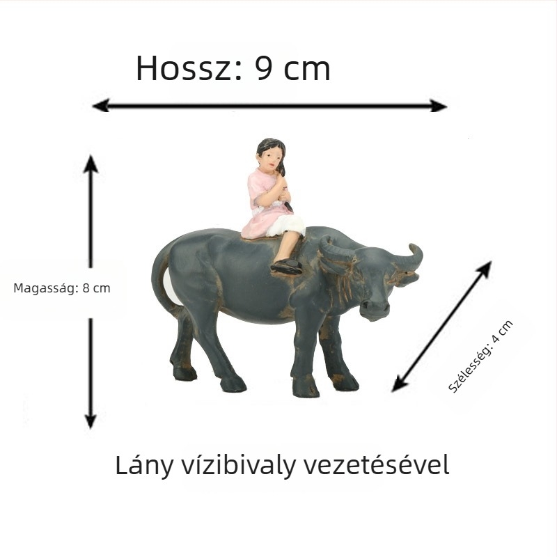 Mini tájkép bonsai dísz – pasztorális műgyanta kivitelezés, pásztor ül egy bivalyon, otthoni dekorációhoz