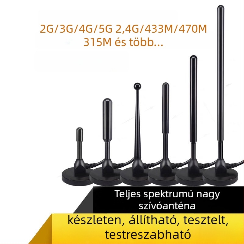 4G/5G antenna szívófejjel és rézrúddal, 433 MHz, teljes frekvenciaskála