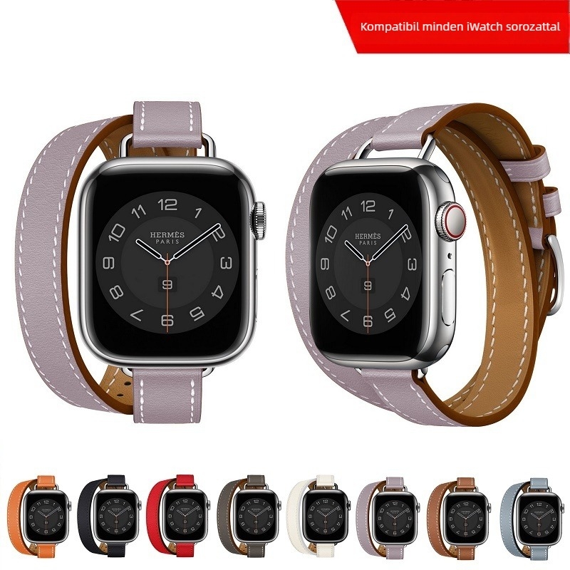 Apple Watch bőrszíj kettős gyűrűvel – minimalista stílusú, valódi bőr