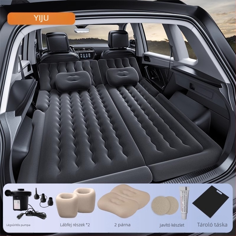 Yishui autóba felfújható ágy SUV-hez és autóhoz — PVC flocking felület, automatikus felfújás, 3 kg, teherbírás 300 kg, universalus illeszkedés