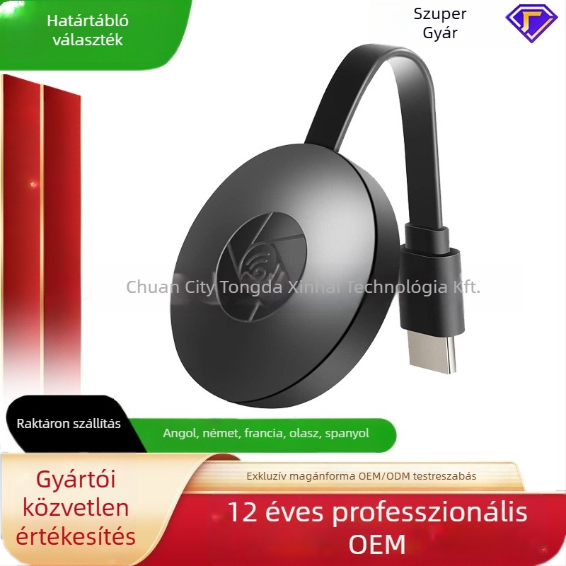 Vezeték nélküli képernyő-tükröző vevő HDMI-kimenettel, 4K, mobiltelefonokra, tabletekre és laptopokra — 2025-ös modell
