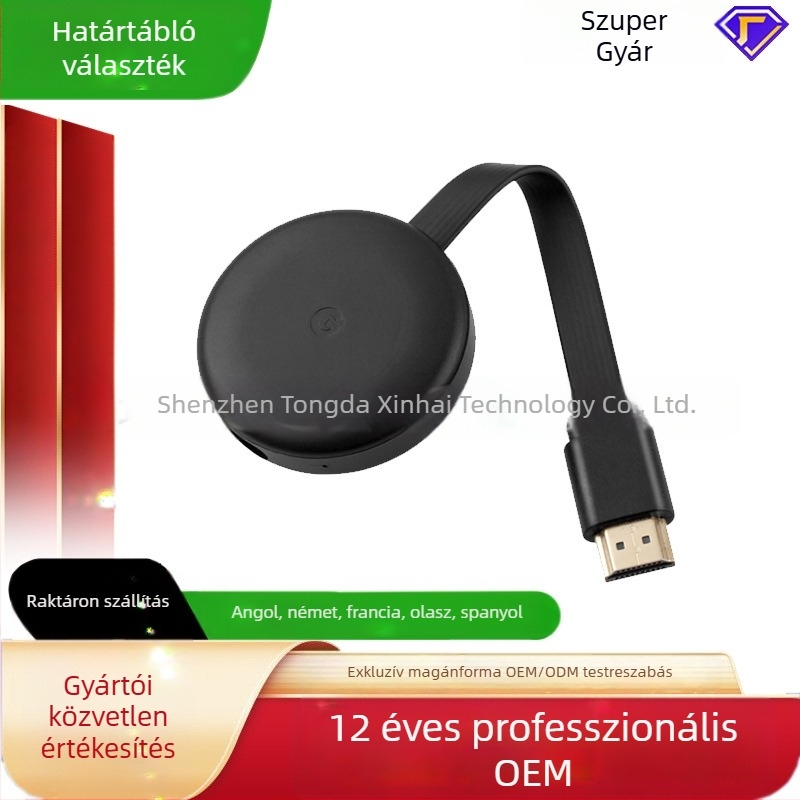 Vezeték nélküli képernyő-tükröző vevő HDMI-kimenettel, 4K, mobiltelefonokra, tabletekre és laptopokra — 2025-ös modell